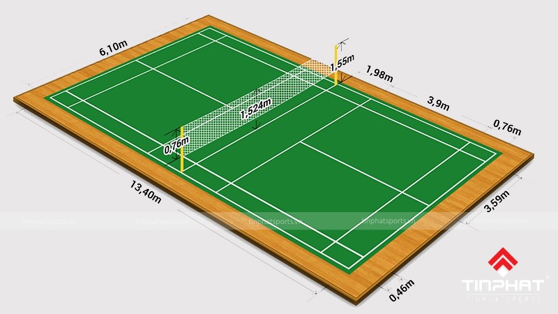 Kích thước sân cầu lông đôi tiêu chuẩn