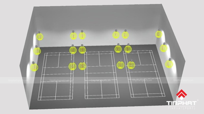 Vị trí lắp đèn trên sân cầu lông