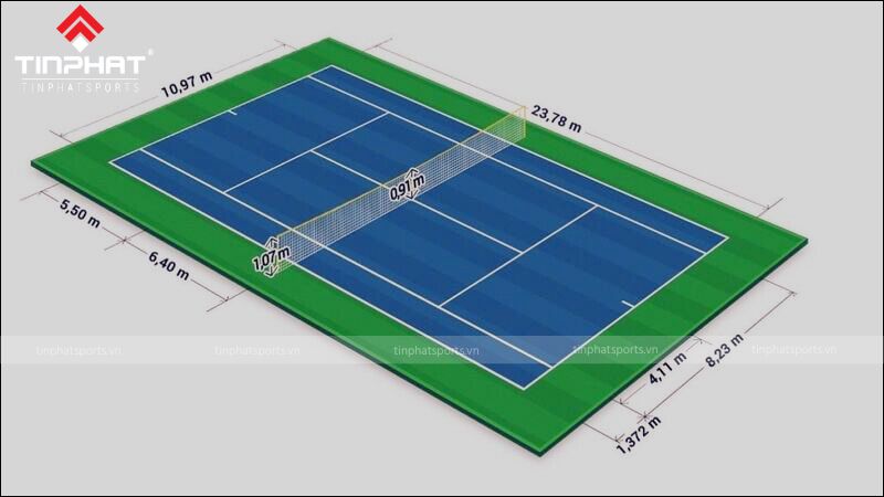 Kích thước sân tennis đúng tiêu chuẩn