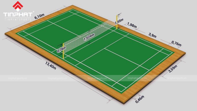 Kích thước sân cầu lông ngoài trời tương tự như sân cầu lông trong nhà