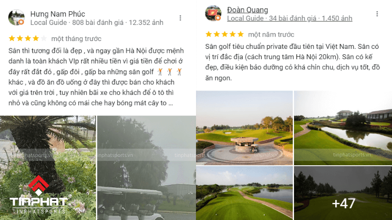 Một số đánh giá trên Google Maps của Sân golf Vân Trì