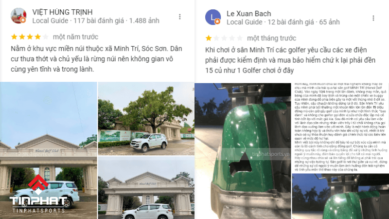 Một số đánh giá trên Google Maps của Sân golf Minh Trí