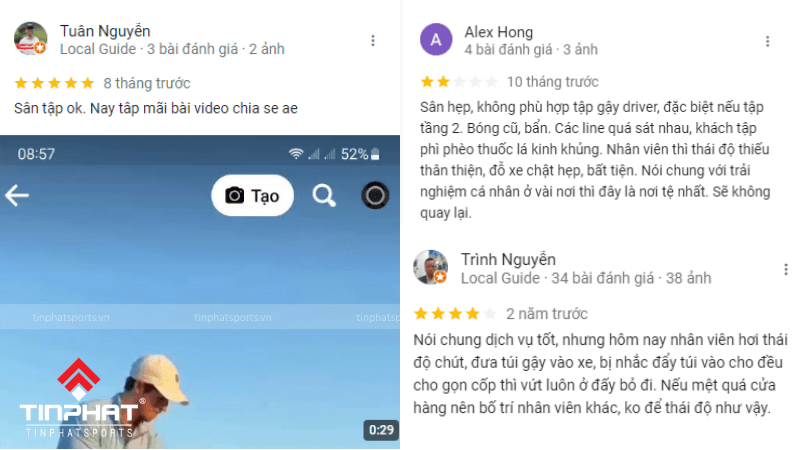 Một số đánh giá trên Google Maps của Sân tập golf Viettime