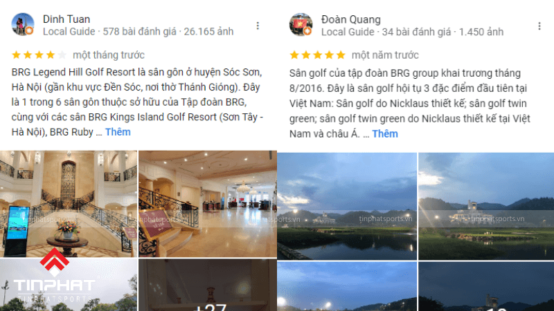 Một số đánh giá trên Google Maps của Sân golf Sóc Sơn BRG Legend Hill Golf Resort