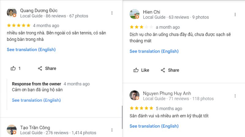 Đánh giá của khách hàng về sân cầu lông Đầu máy xe lửa (quận 3) trên Google maps