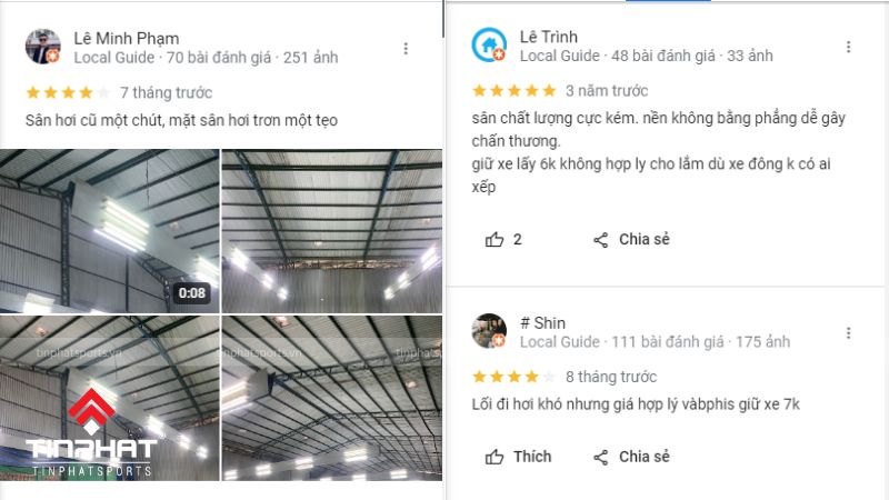 Đánh giá của khách hàng về sân cầu lông K34 Tân Bình trên Google maps