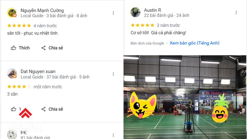 Đánh giá của khách hàng về sân cầu lông Lan Hương trên Google maps