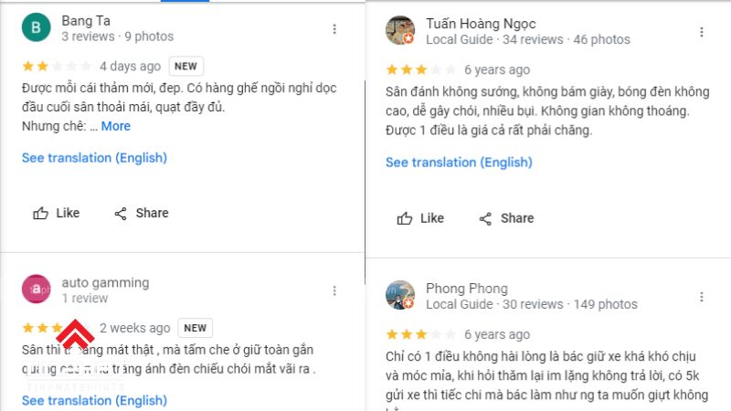 Đánh giá của khách hàng về sân cầu lông T19 - Thành Thái trên Google maps