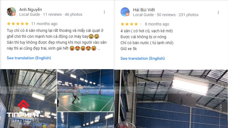 Đánh giá của khách hàng về sân cầu lông Thanh Duy trên Google maps