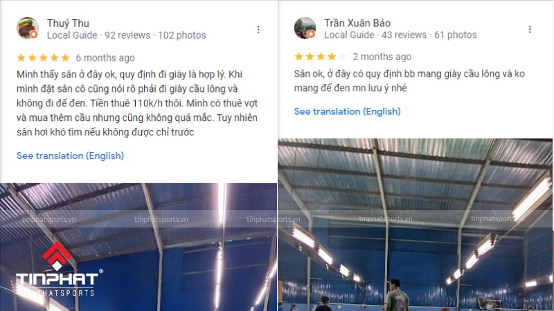 Đánh giá của khách hàng về sân cầu lông Thanh Duy trên Google maps