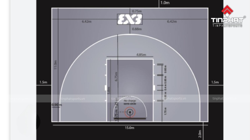 Kích thước sân bóng rổ 3x3 theo tiêu chuẩn FIBA