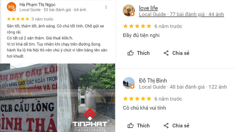 Review từ khách hàng về sân cầu lông Bình Thái