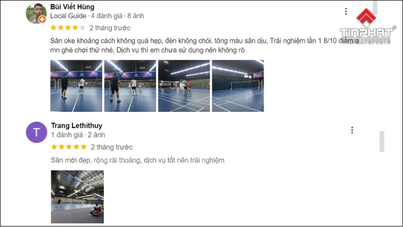 Đánh giá thực tế của khách hàng về sân cầu lông KAT Badminton trên Google maps