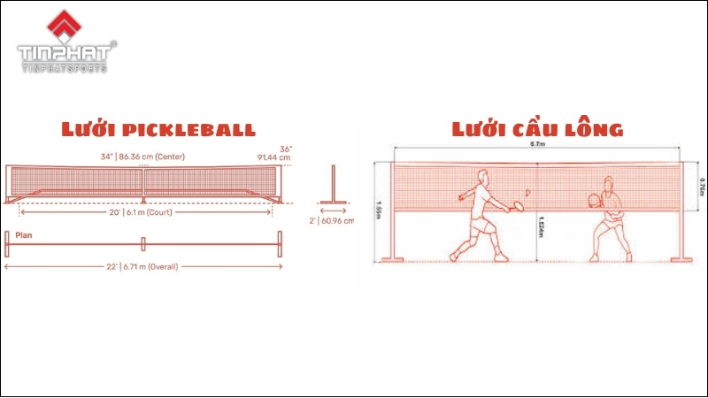 So sánh lưới pickleball và lưới cầu lông 