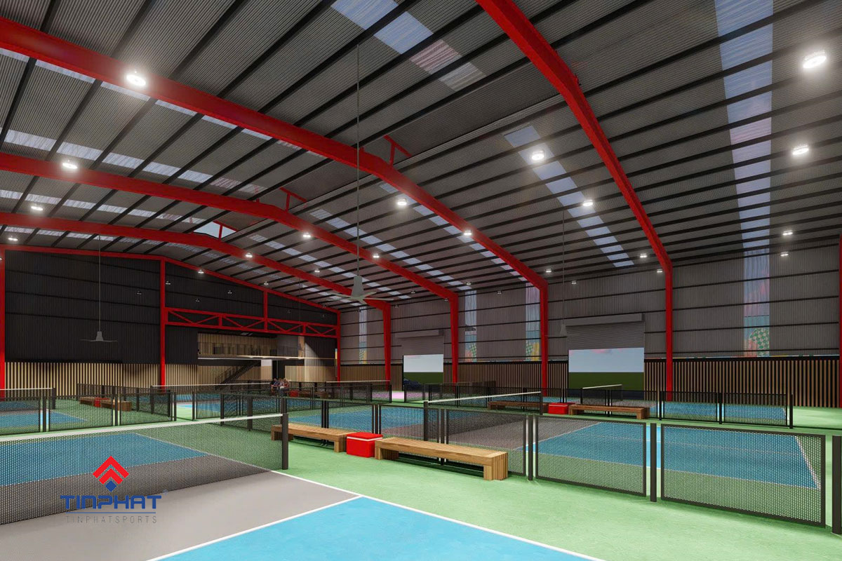 Chi phí đầu tư sân Pickleball có mái che chi tiết 2025 3 Ban ve 3d thiet ke san pickleball