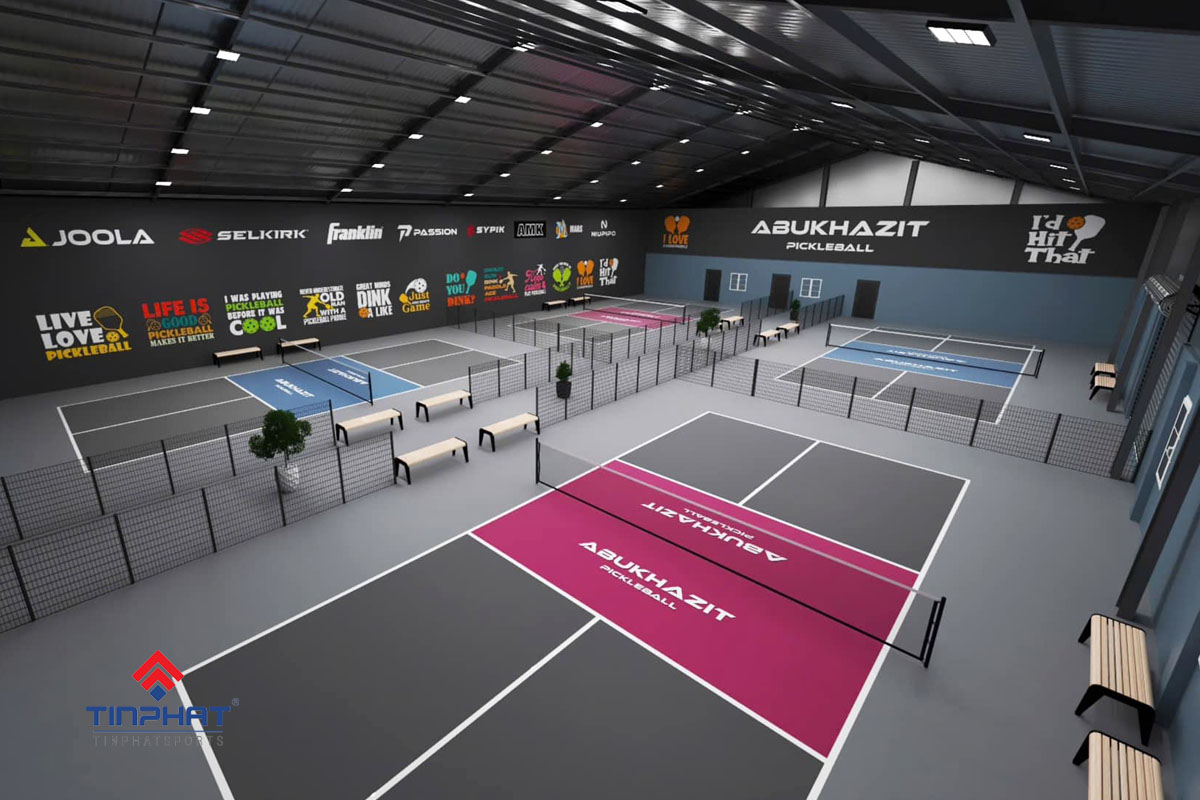 Bản thiết kế 3D sân pickleball trong nhà